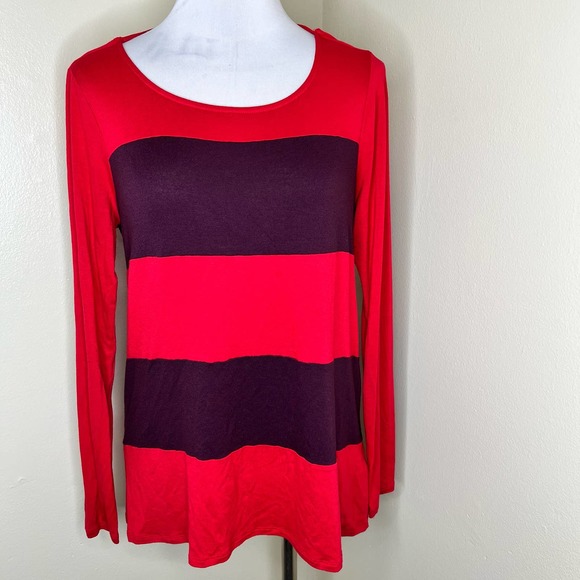 Ella Moss Top MEDIUM Womens Red Burgundy Striped Open Back Jersey Knit Casual - Picture 2 of 6